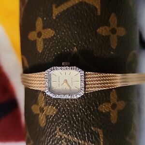 Vintage Helbros Diamond Accent Cocktail Watch SuperQuartz Adjustable Stripe Band